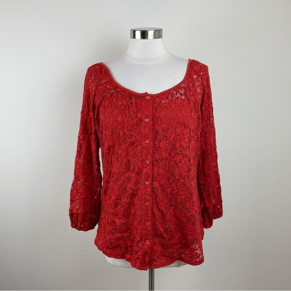 Fenn Wright Manson Red Lace Long Sleeve Blouse Top New Women Size 1X - Picture 1 of 8